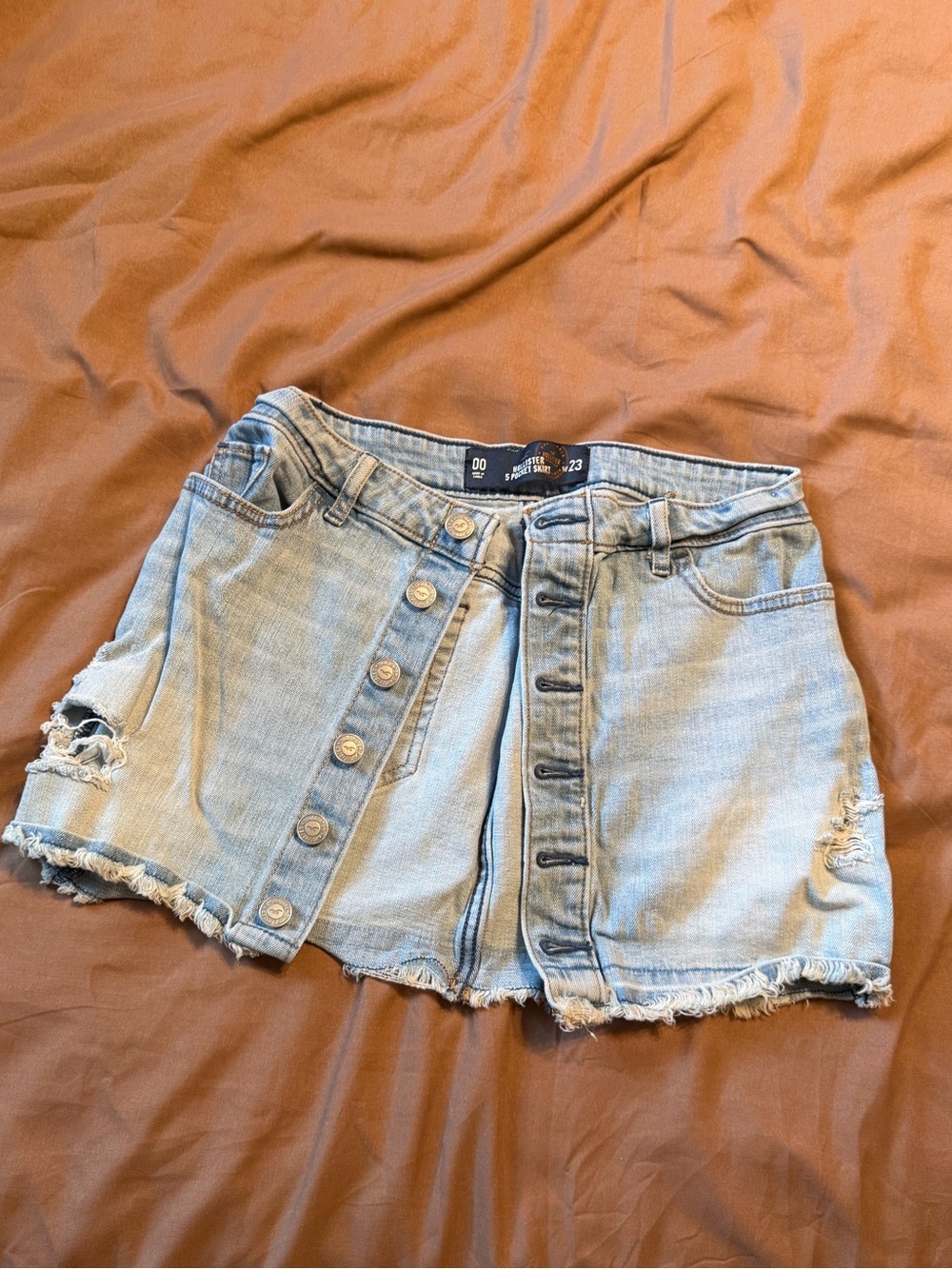 Hollister Light Blue Distressed Denim Mini Skirt
